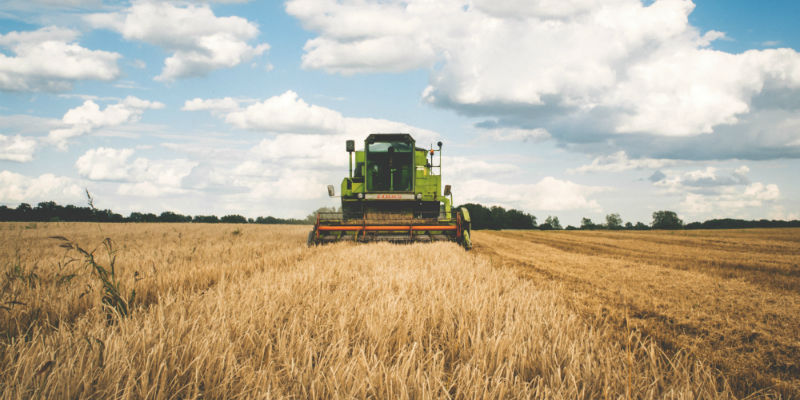 Tractor working on farmland