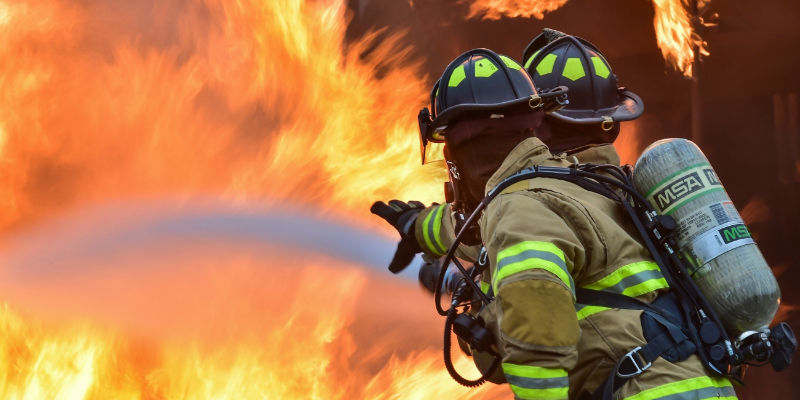 Firefighters battling a fire