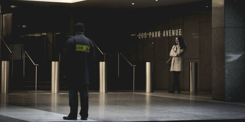 A security guard in commercial building