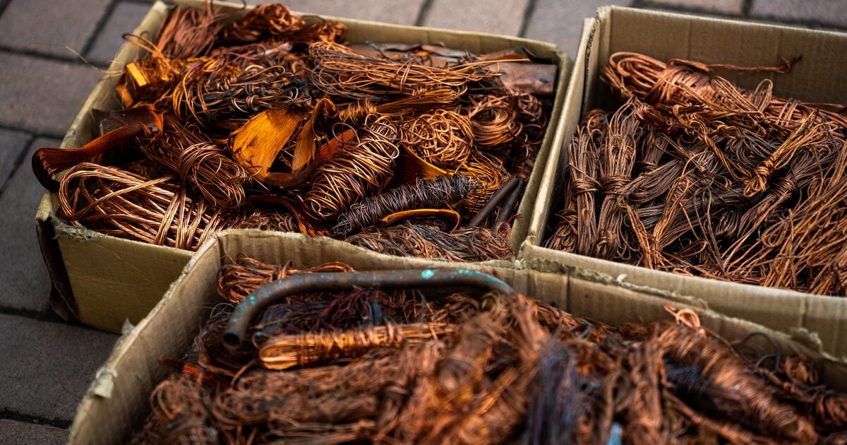 Cardboard boxes filled with copper wire which is a target in commercial copper thefts