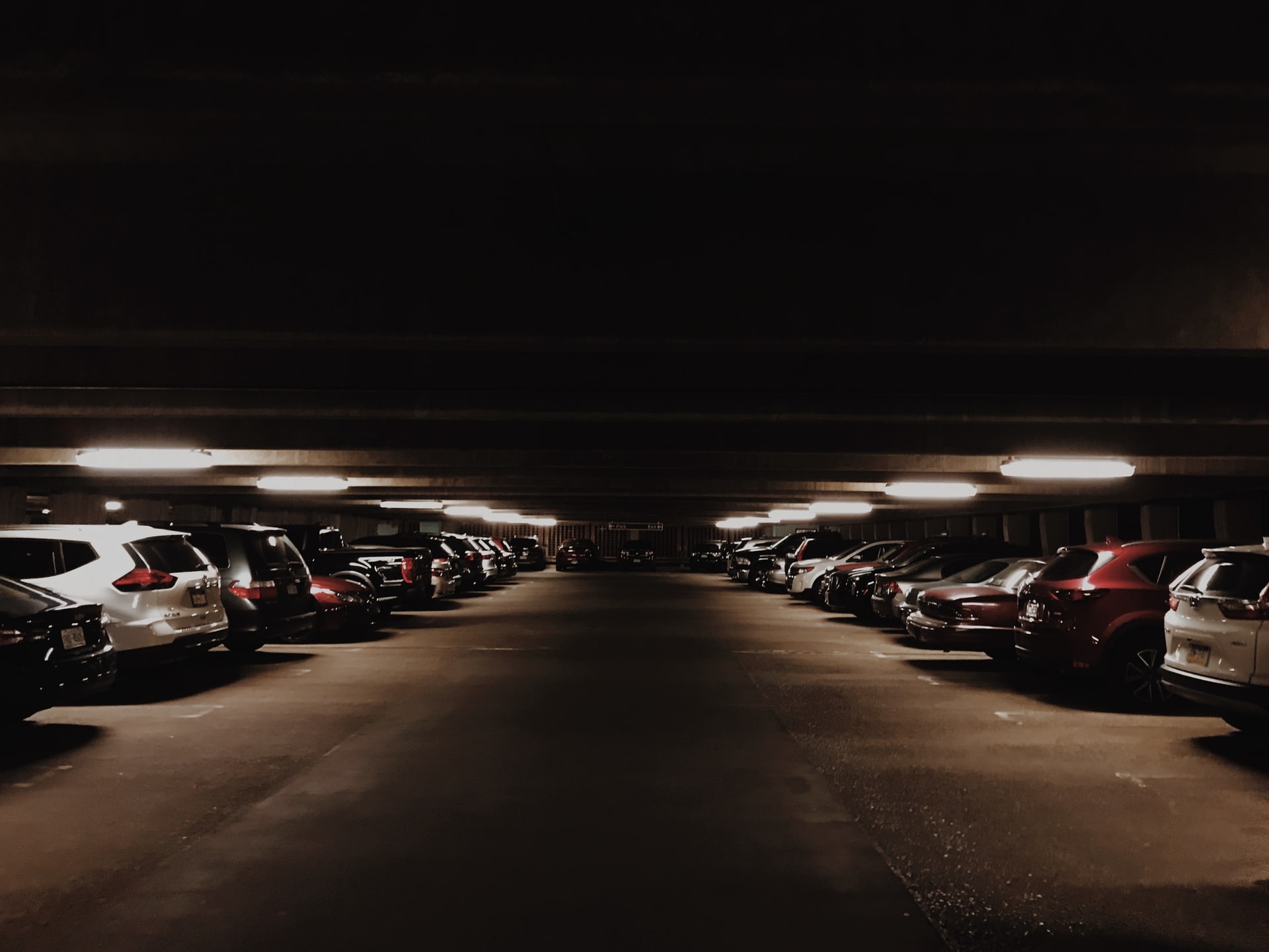 Dark parking garage